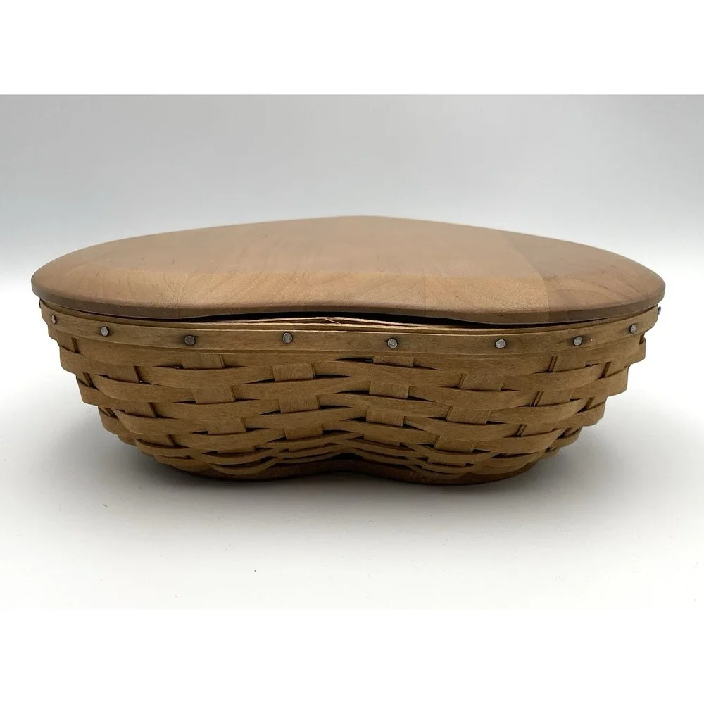 Vintage 2004 Longaberger Heart Basket Set With Lid & Protector Woodcrafts USA